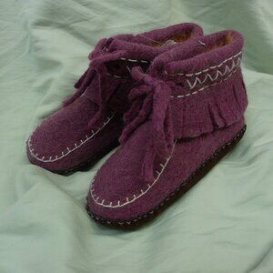 100% Wool Purple Moccasins for Kids